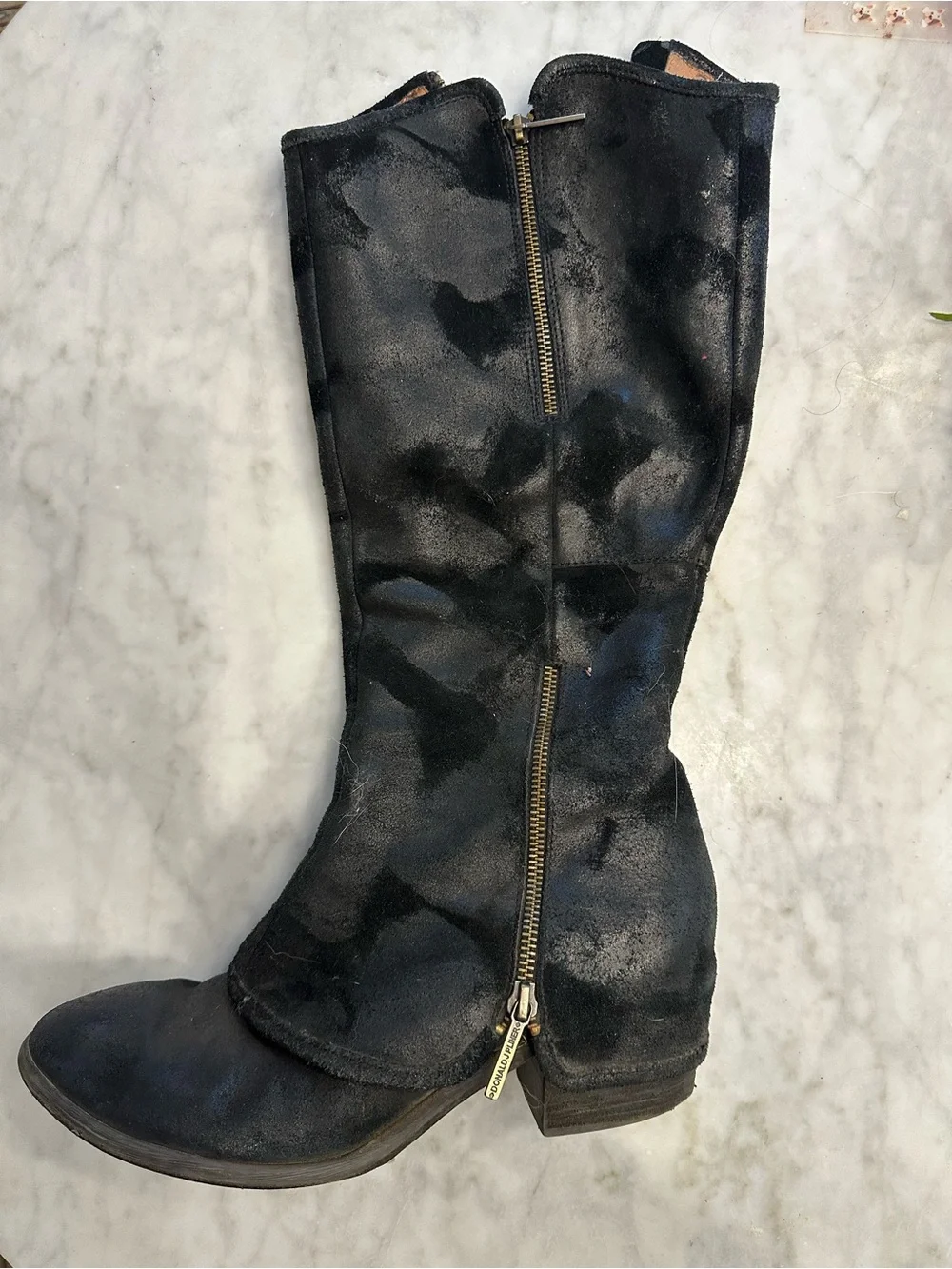 Donald J. Pliner Black Suede Tall Zip Boots